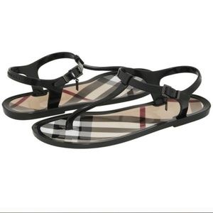 Authentic Burberry Jelly Thong Sandals, Wmns, Black, Size 9